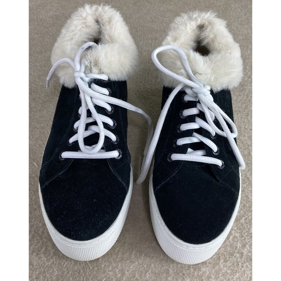 J /Slides Mellia Black Suede Platform Athletic Shoes Sz 7 Fur Platform Sneakers - Picture 6 of 10